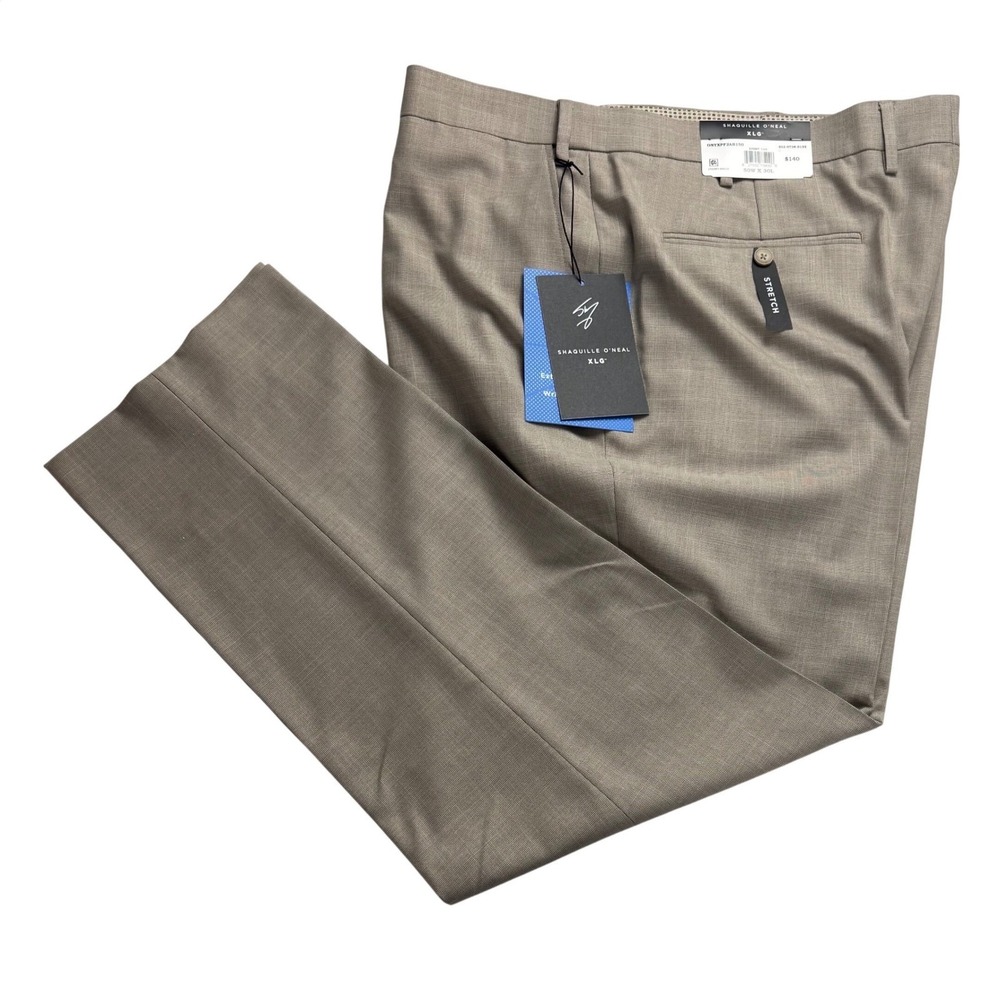Shaquille O'Neal XLG Mens Big & Tall Stretch Dress Pants 50W x 30L Light Tan New